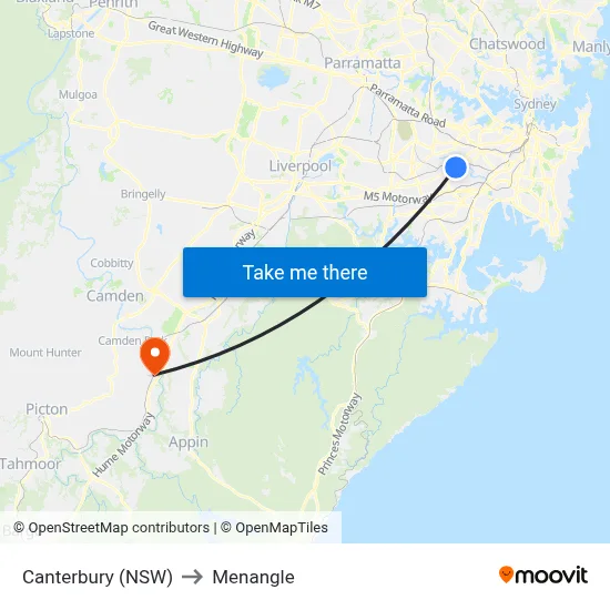 Canterbury (NSW) to Menangle map