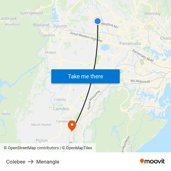 Colebee to Menangle map