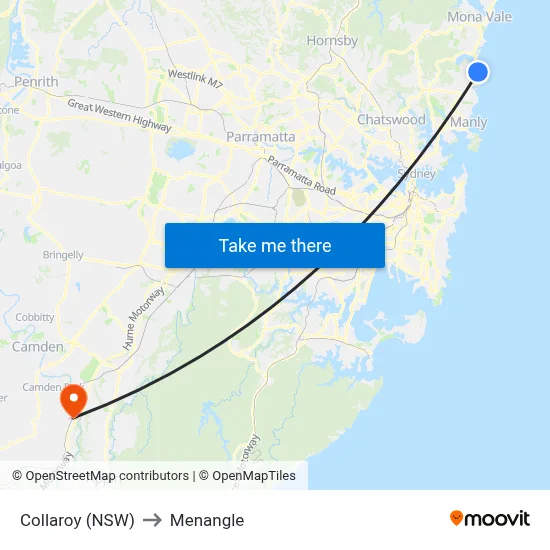 Collaroy (NSW) to Menangle map