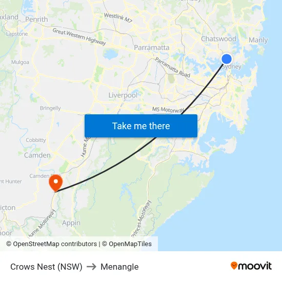 Crows Nest (NSW) to Menangle map