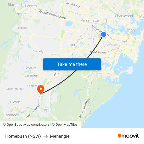 Homebush (NSW) to Menangle map