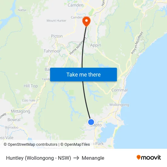 Huntley (Wollongong - NSW) to Menangle map