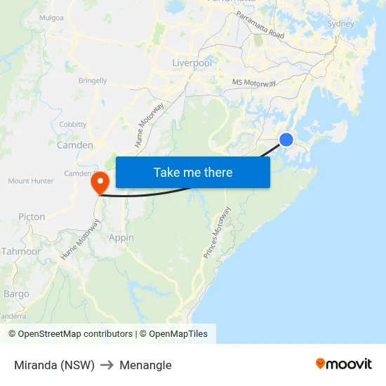 Miranda (NSW) to Menangle map