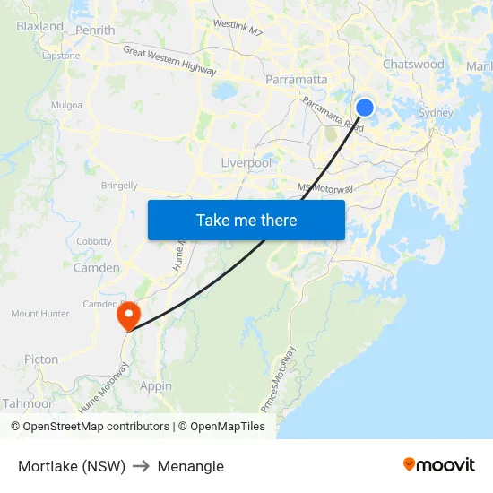 Mortlake (NSW) to Menangle map