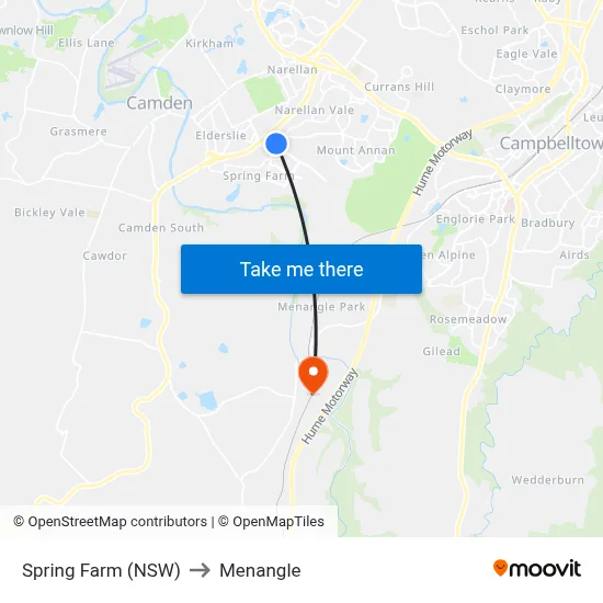 Spring Farm (NSW) to Menangle map