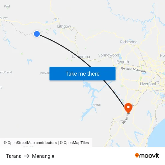 Tarana to Menangle map