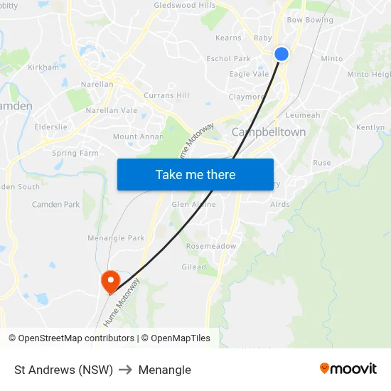 St Andrews (NSW) to Menangle map