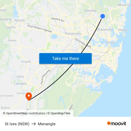 St Ives (NSW) to Menangle map