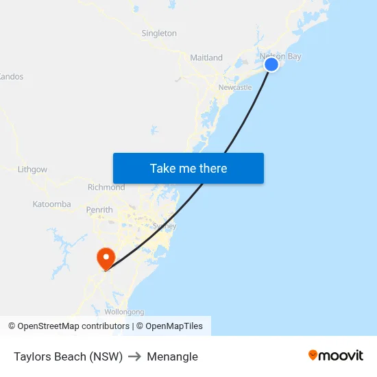 Taylors Beach (NSW) to Menangle map