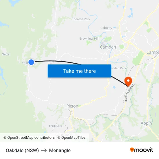 Oakdale (NSW) to Menangle map