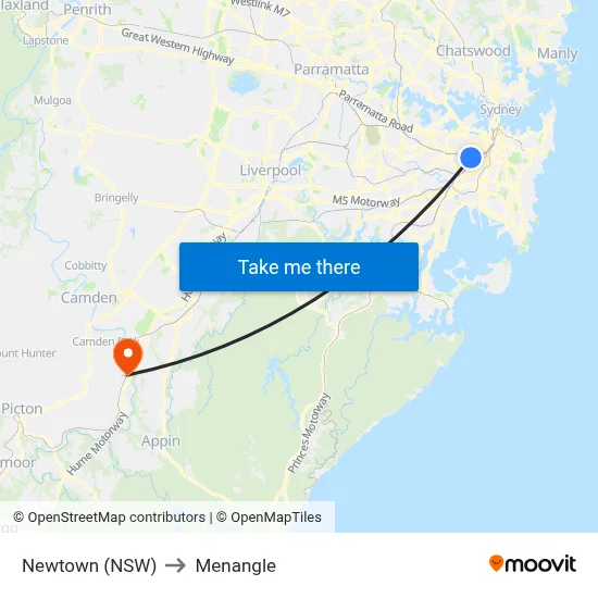 Newtown (NSW) to Menangle map