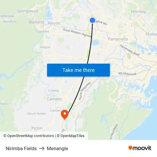 Nirimba Fields to Menangle map
