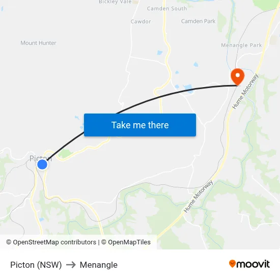Picton (NSW) to Menangle map