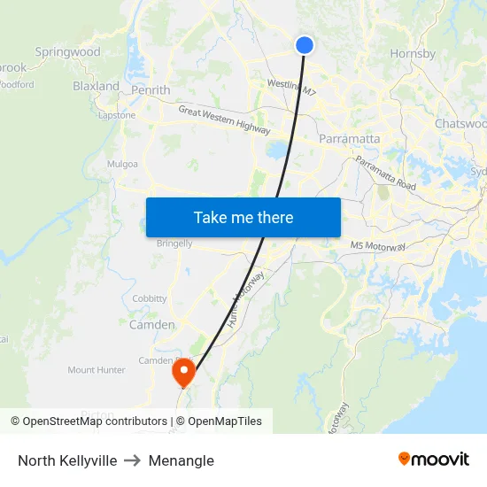 North Kellyville to Menangle map