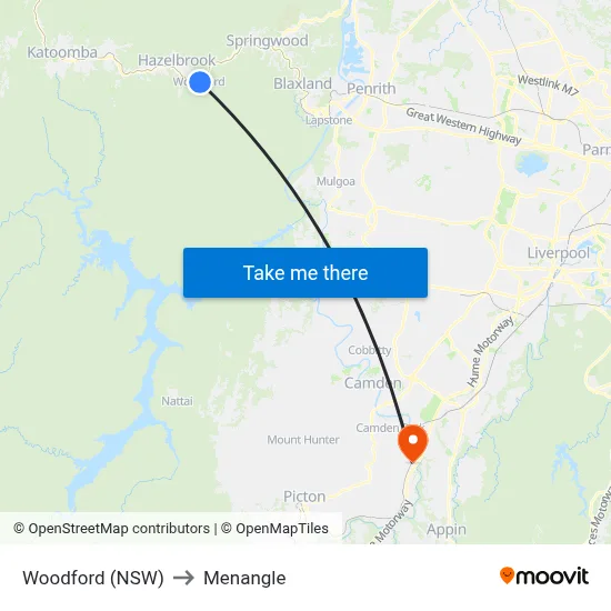 Woodford (NSW) to Menangle map