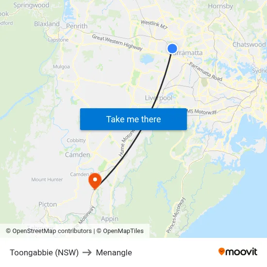Toongabbie (NSW) to Menangle map