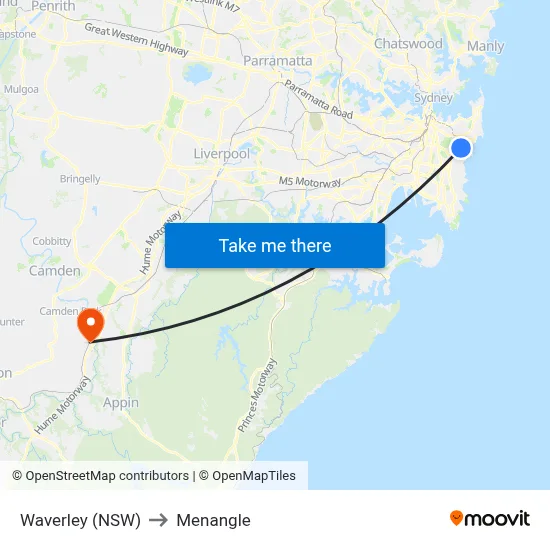 Waverley (NSW) to Menangle map