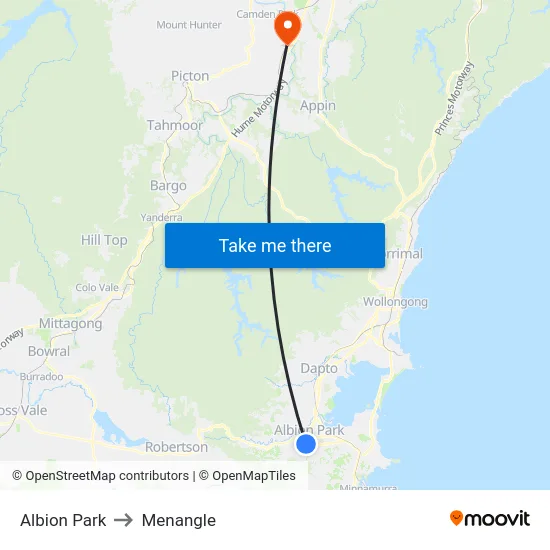 Albion Park to Menangle map