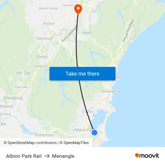 Albion Park Rail to Menangle map