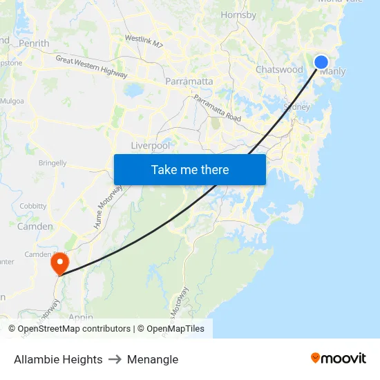 Allambie Heights to Menangle map