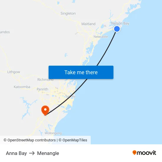 Anna Bay to Menangle map