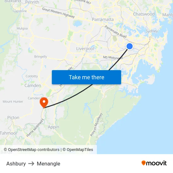 Ashbury to Menangle map