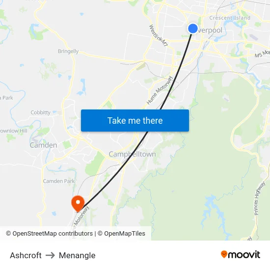 Ashcroft to Menangle map
