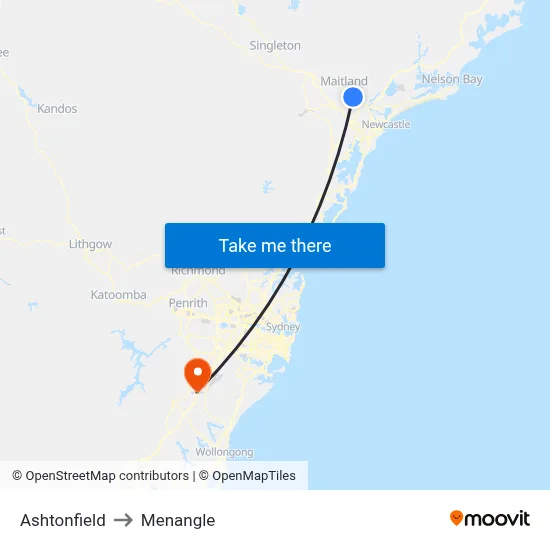 Ashtonfield to Menangle map