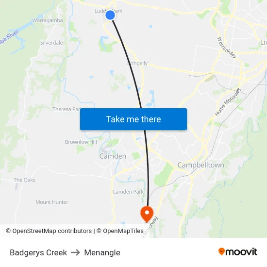 Badgerys Creek to Menangle map