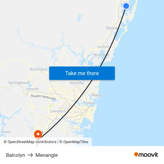 Balcolyn to Menangle map