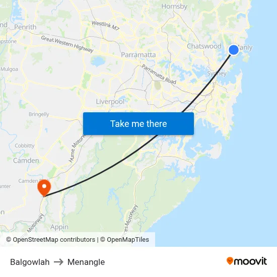 Balgowlah to Menangle map