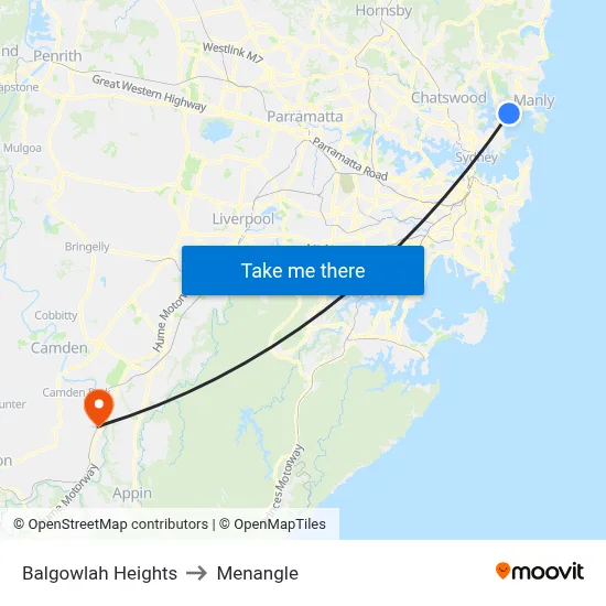 Balgowlah Heights to Menangle map