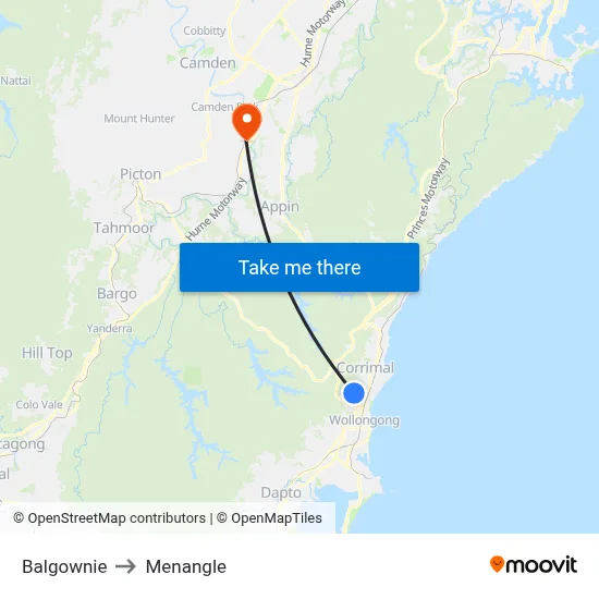 Balgownie to Menangle map