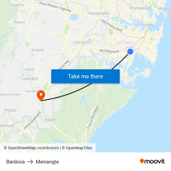 Banksia to Menangle map