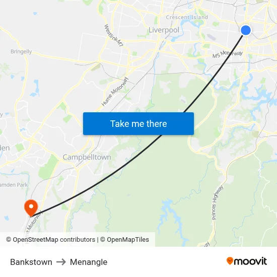 Bankstown to Menangle map