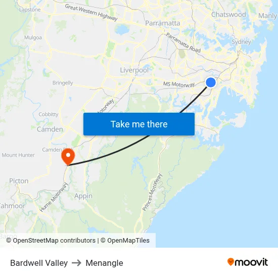 Bardwell Valley to Menangle map