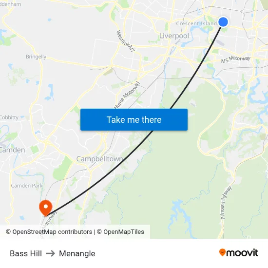Bass Hill to Menangle map