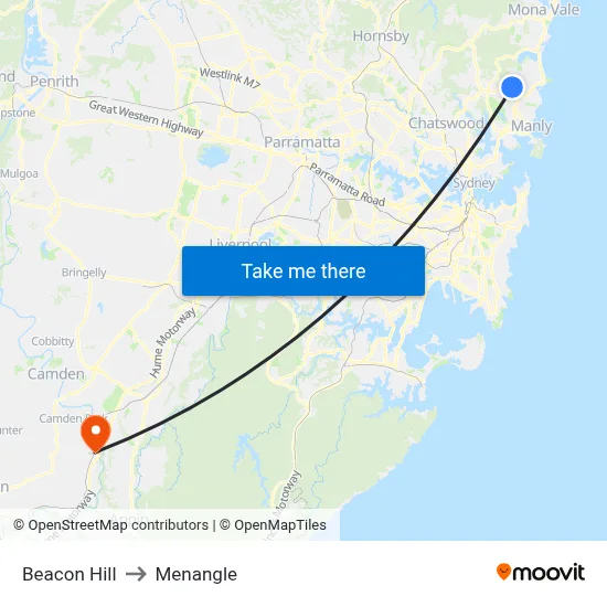 Beacon Hill to Menangle map