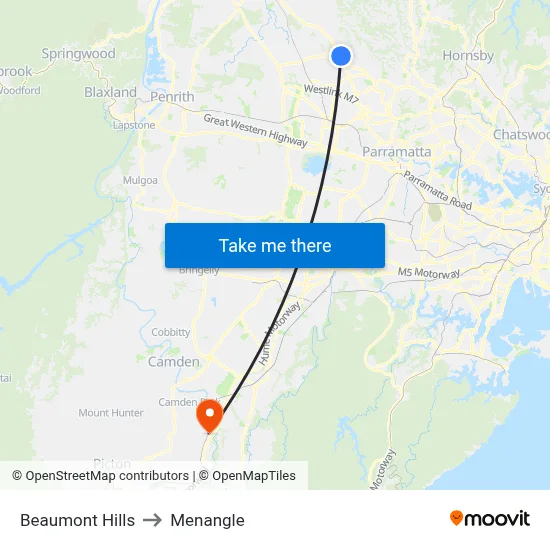 Beaumont Hills to Menangle map