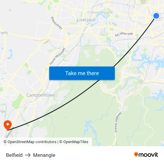 Belfield to Menangle map
