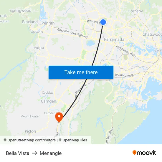 Bella Vista to Menangle map