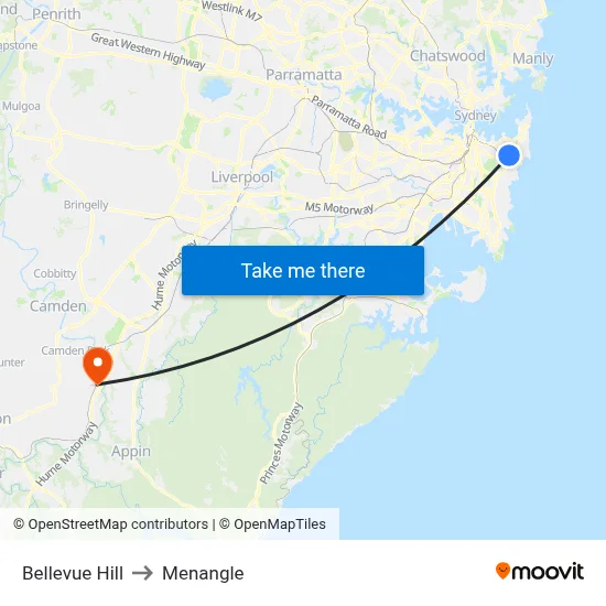 Bellevue Hill to Menangle map