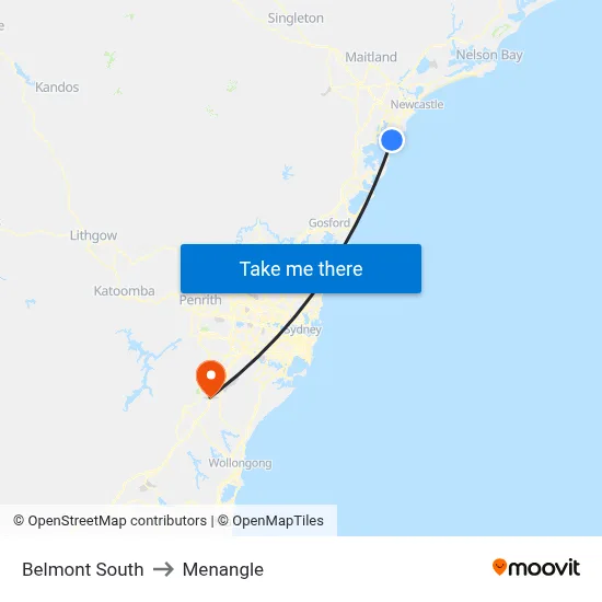 Belmont South to Menangle map