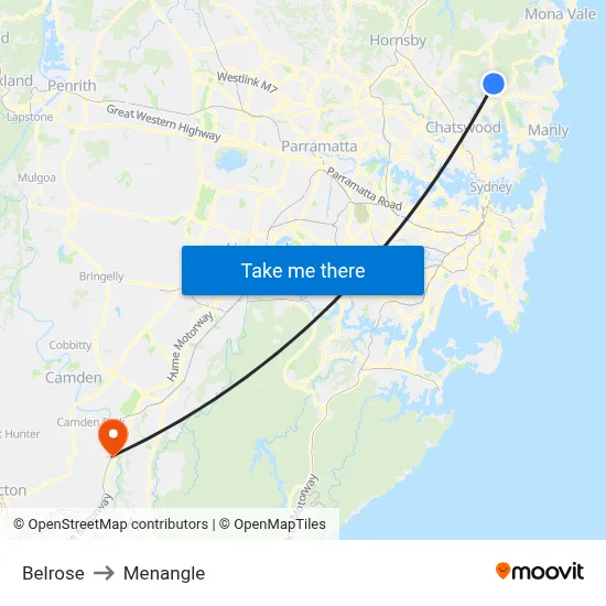 Belrose to Menangle map