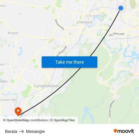 Berala to Menangle map