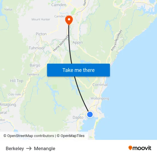 Berkeley to Menangle map