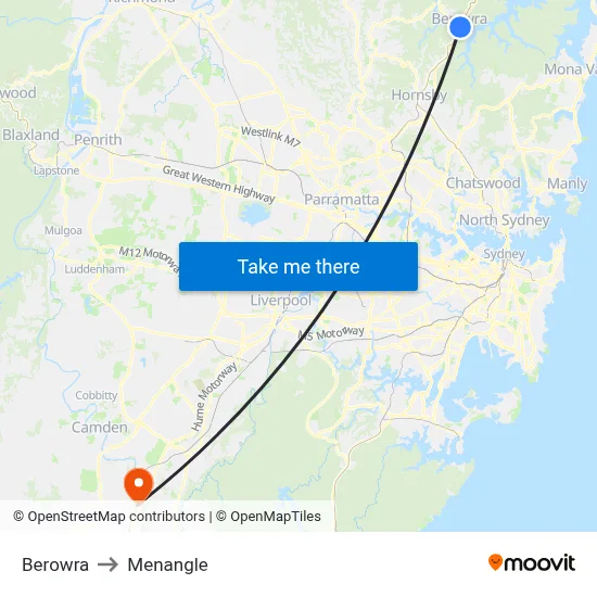 Berowra to Menangle map