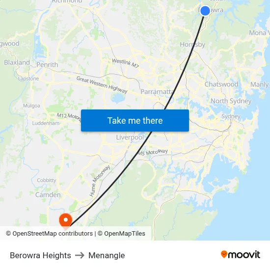 Berowra Heights to Menangle map