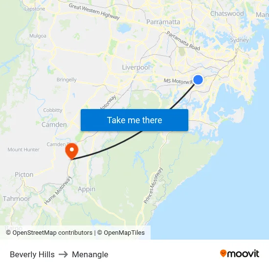 Beverly Hills to Menangle map