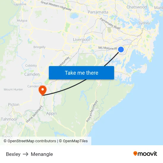 Bexley to Menangle map